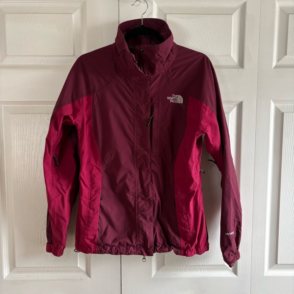 North Face Hyvent Rain Jacket Womens M Purple Colorblock Outdoor Gorpcore NoHood